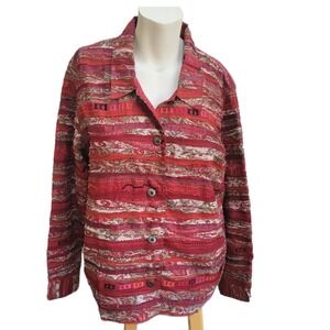 RED FLORAL JACKET COLDWATER CREEK‎ XL Embroidered Quilted Boho